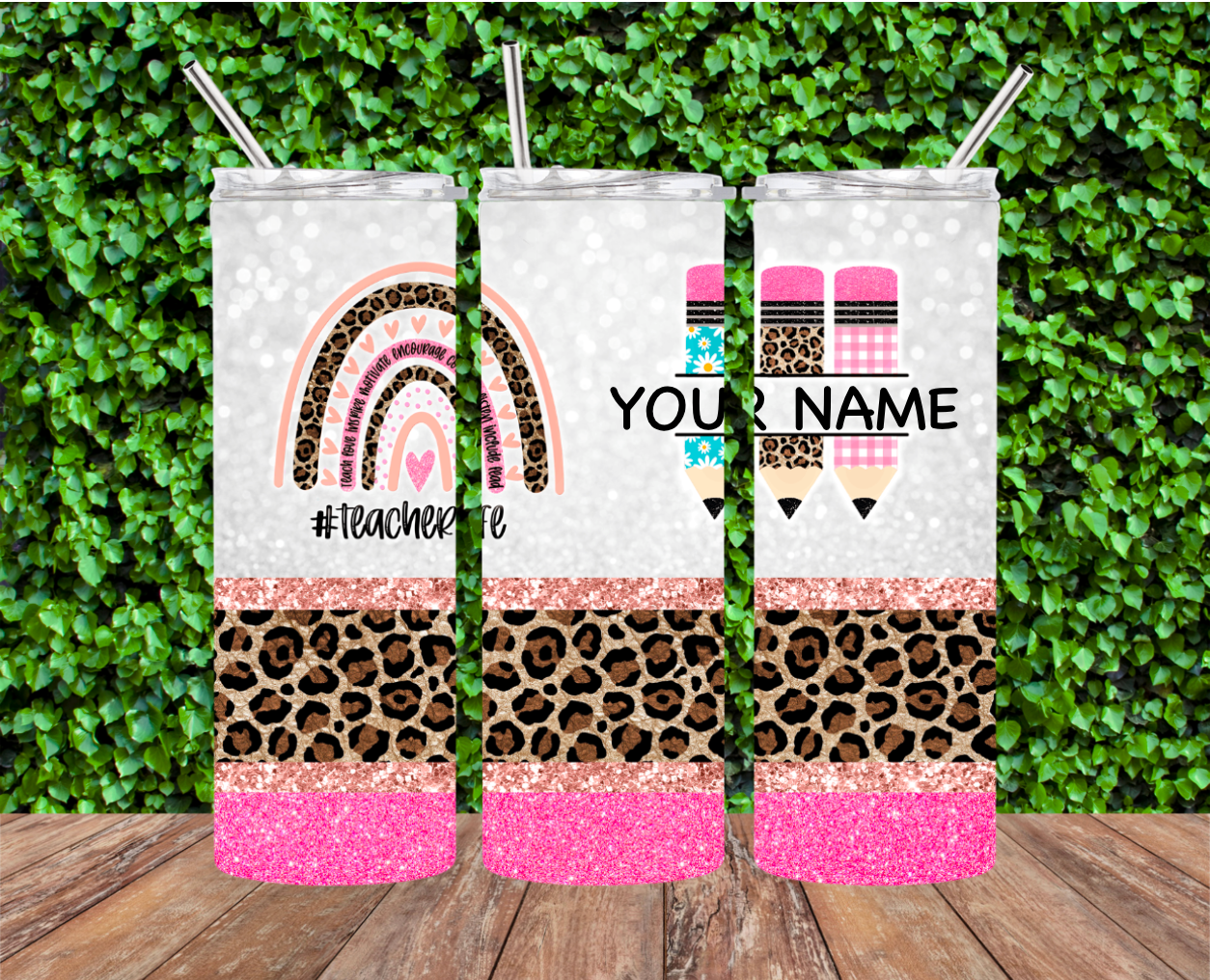 Teacher Pink Leopard Tumbler