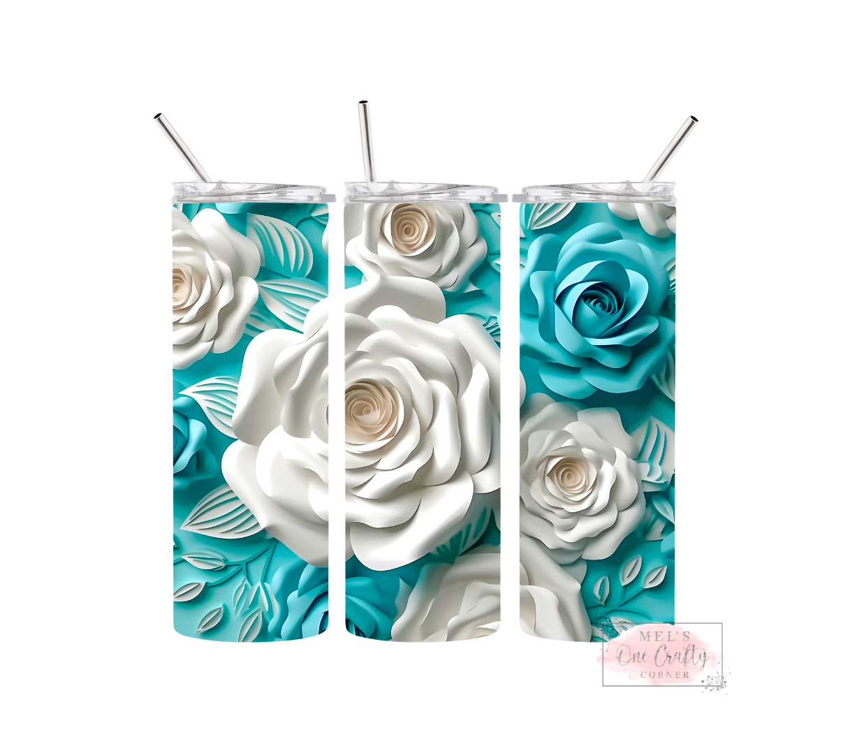 Sublimation Print Tumbler Wrap - Teal Blue Floral