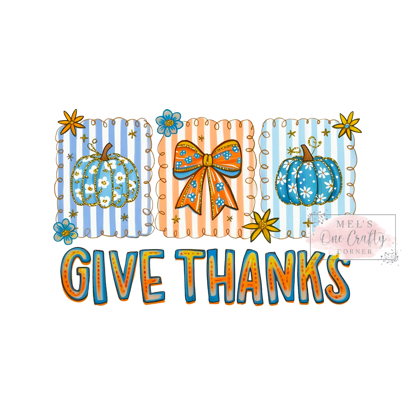 Preppy Blue Give Thanks - DTF Transfer