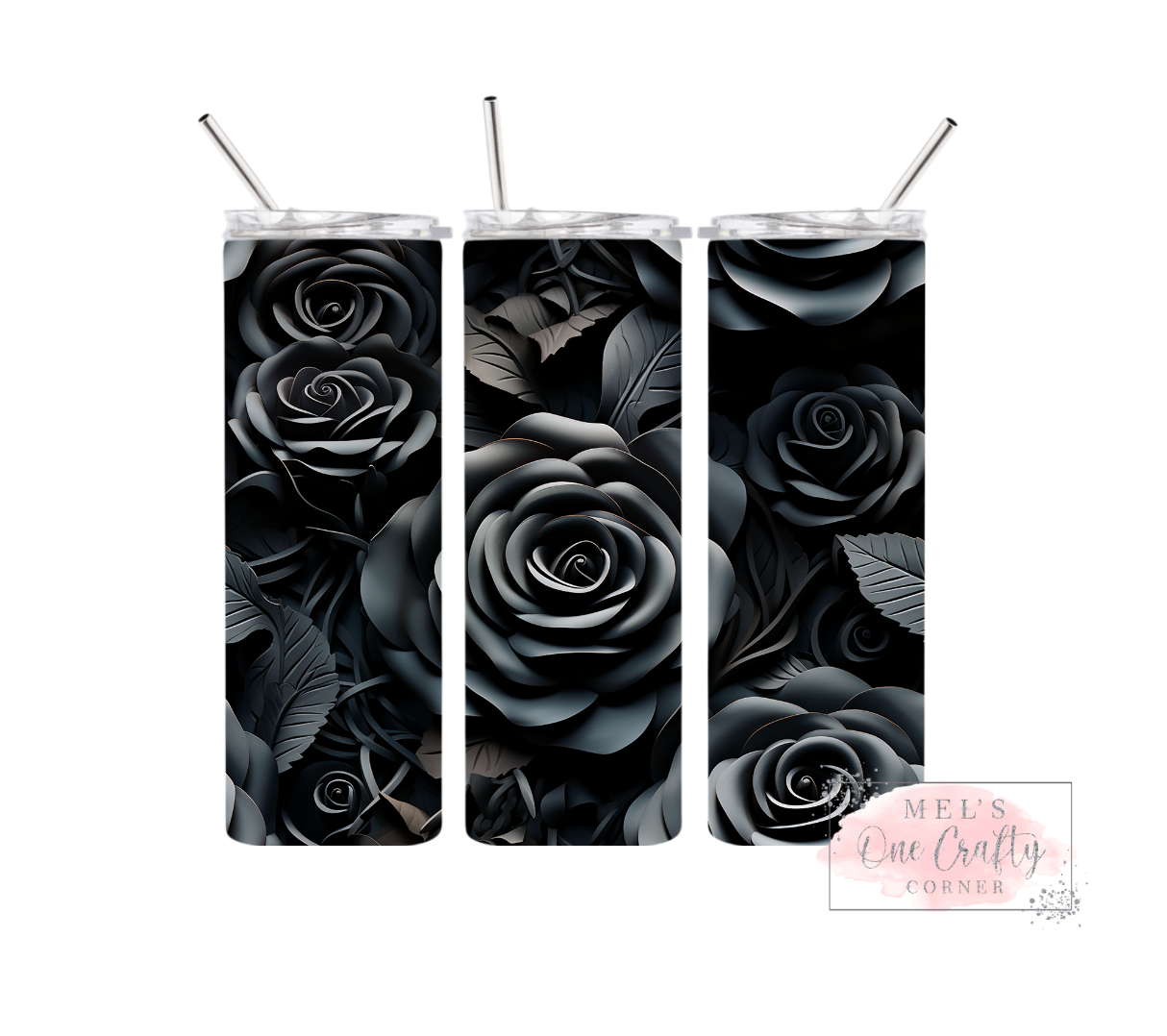 Sublimation Print Tumbler - Black Roses