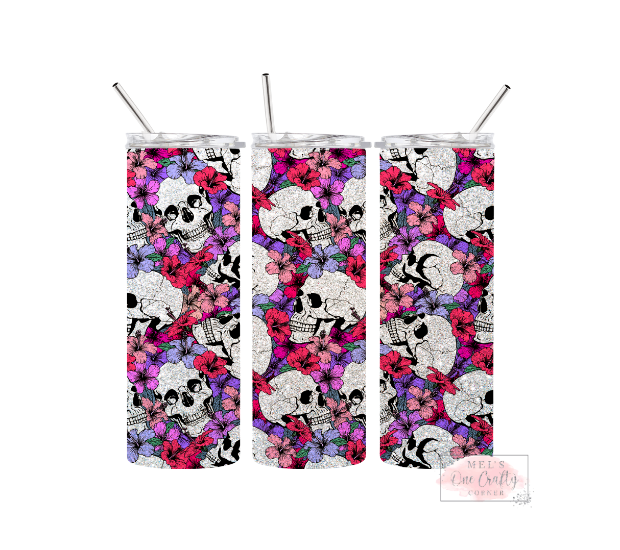Sublimation Print Tumbler Wrap - Magenta Skulls