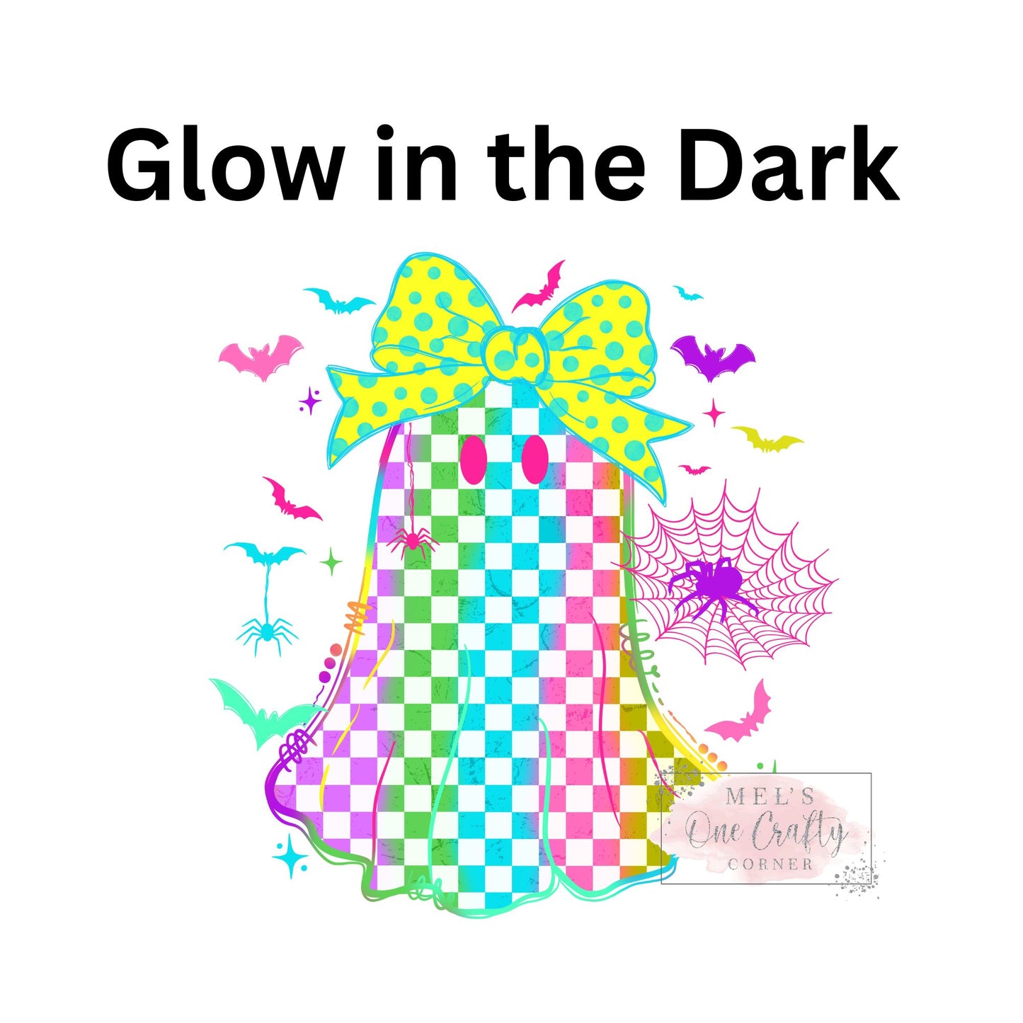 Glow in the Dark Neon Checkered Ghost - DTF Transfer
