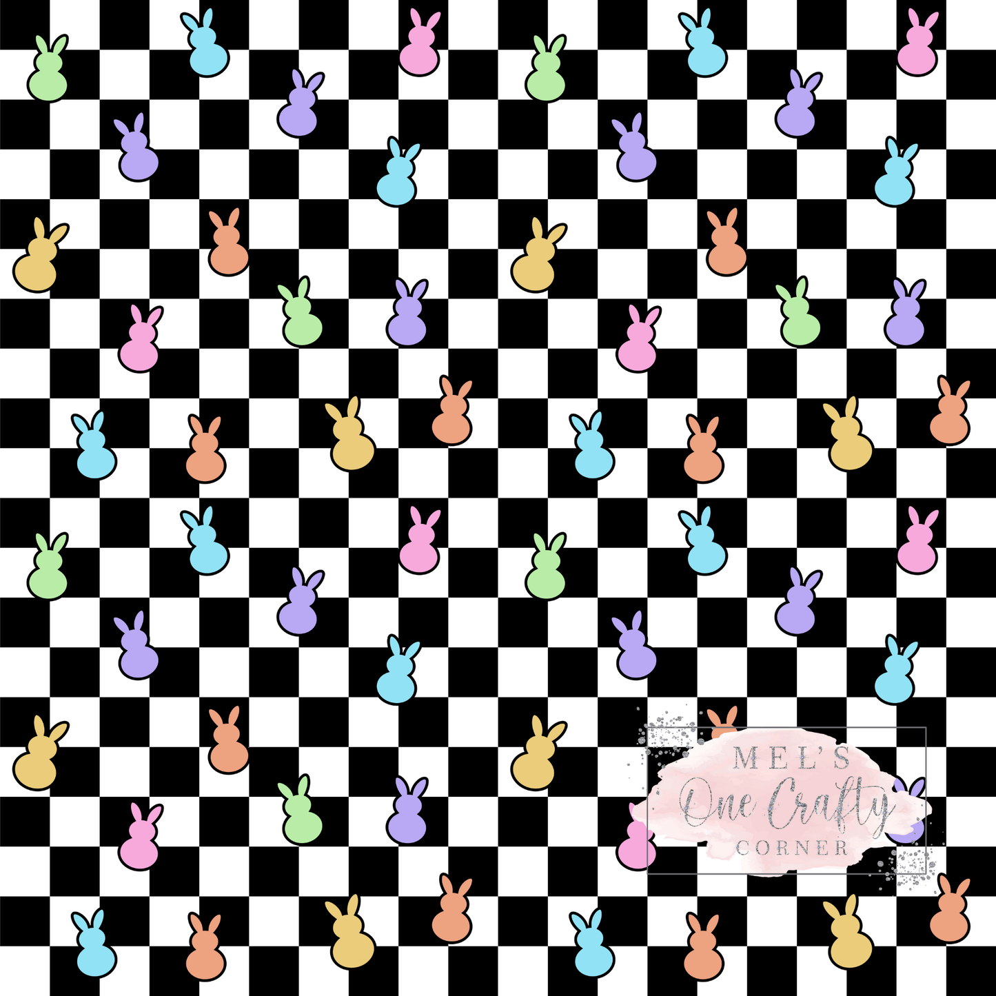 12x12 Vinyl Sheet - Black Checkered Bunnies