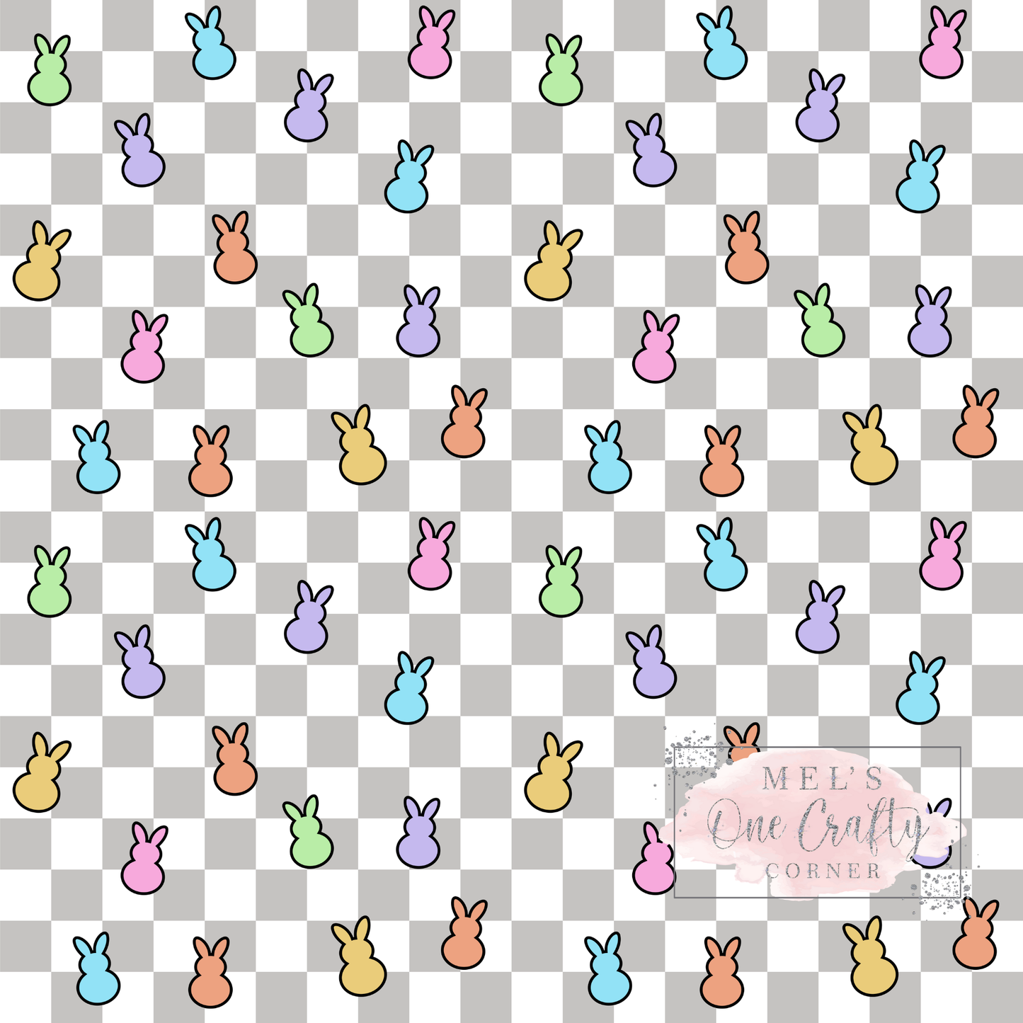 12x12 Vinyl Sheet - Gray Checkered Bunnies