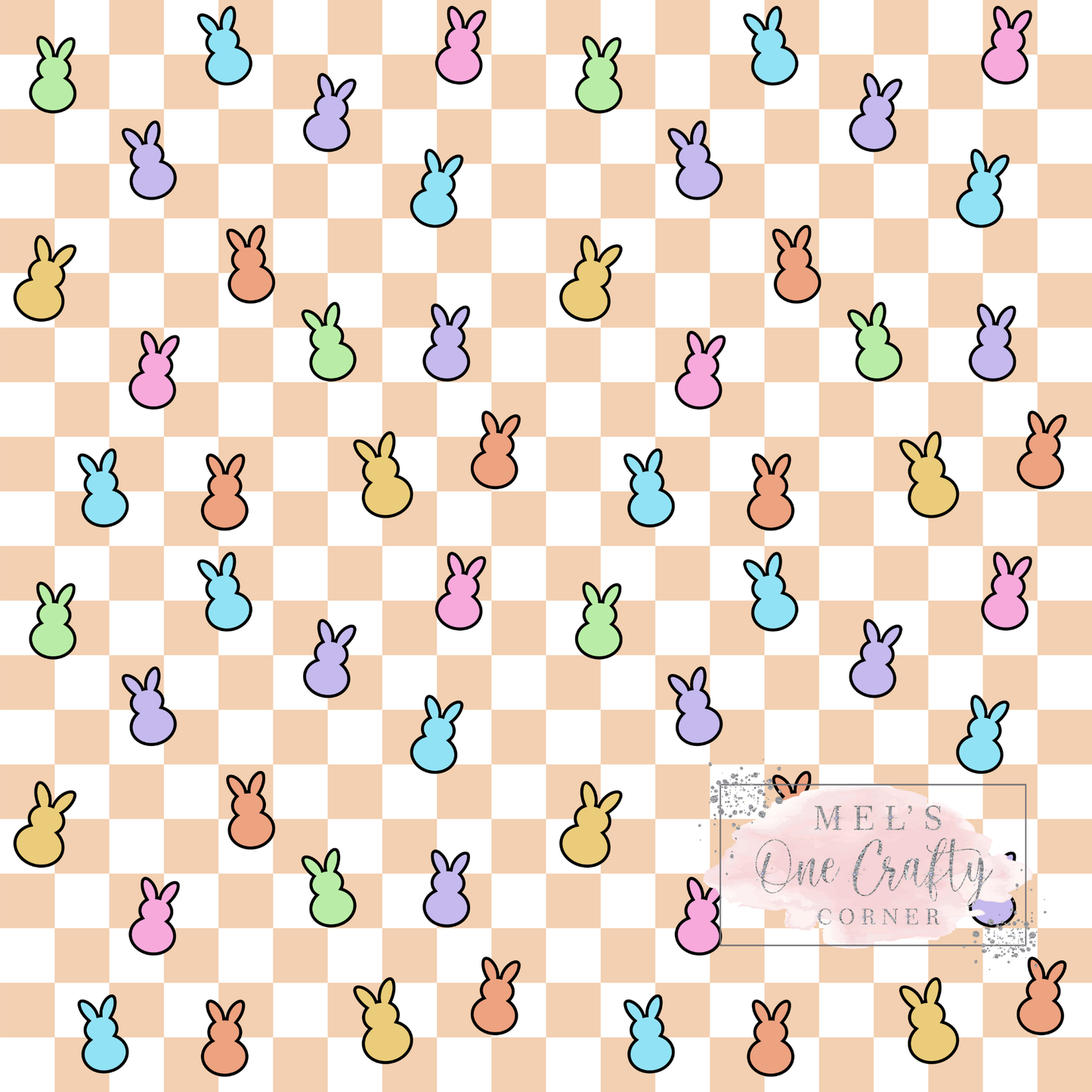 12x12 Vinyl Sheet - Orange Checkered Bunnies