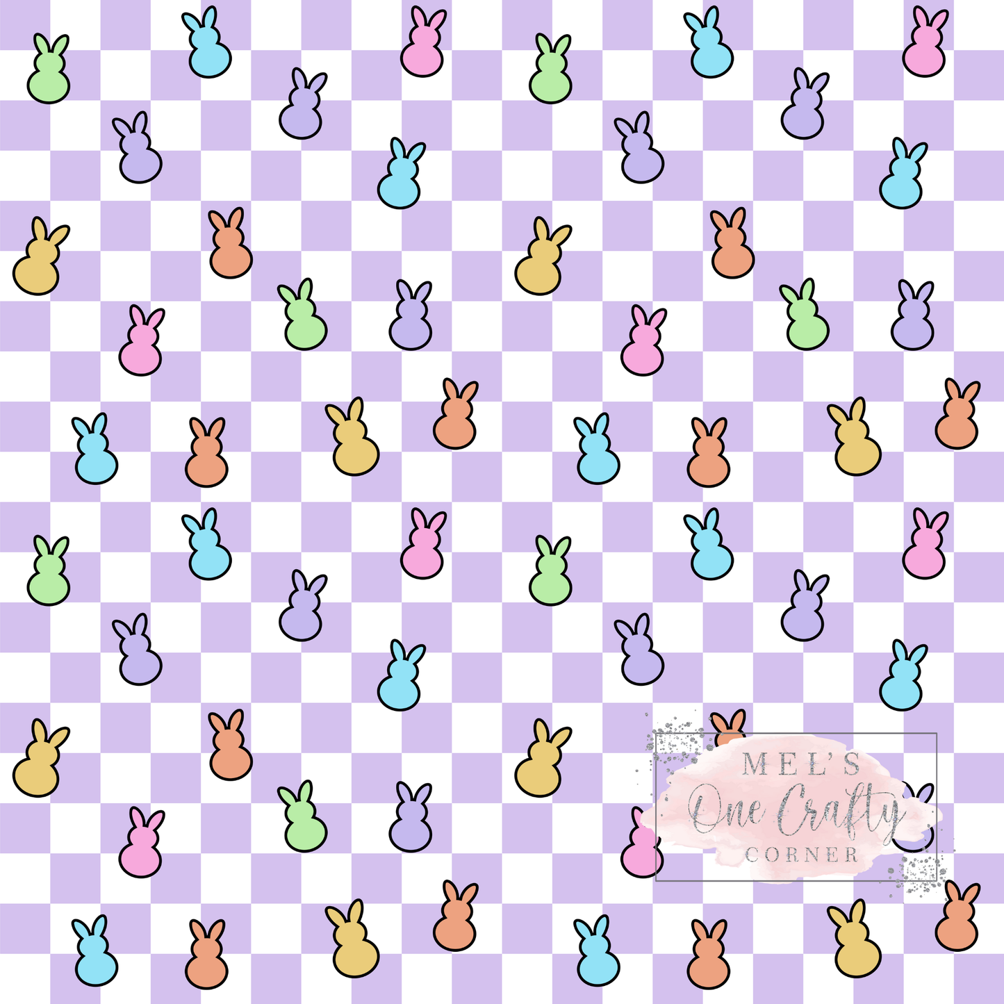 12x12 Vinyl Sheet - Purple Checkered Bunnies