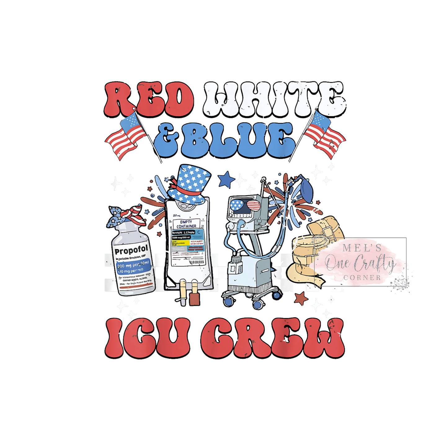 Red White & Blue ICU Crew - DTF Transfer