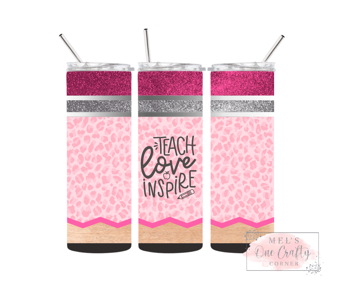 Sublimation Print Tumbler Wrap - Pink Teacher Pencil