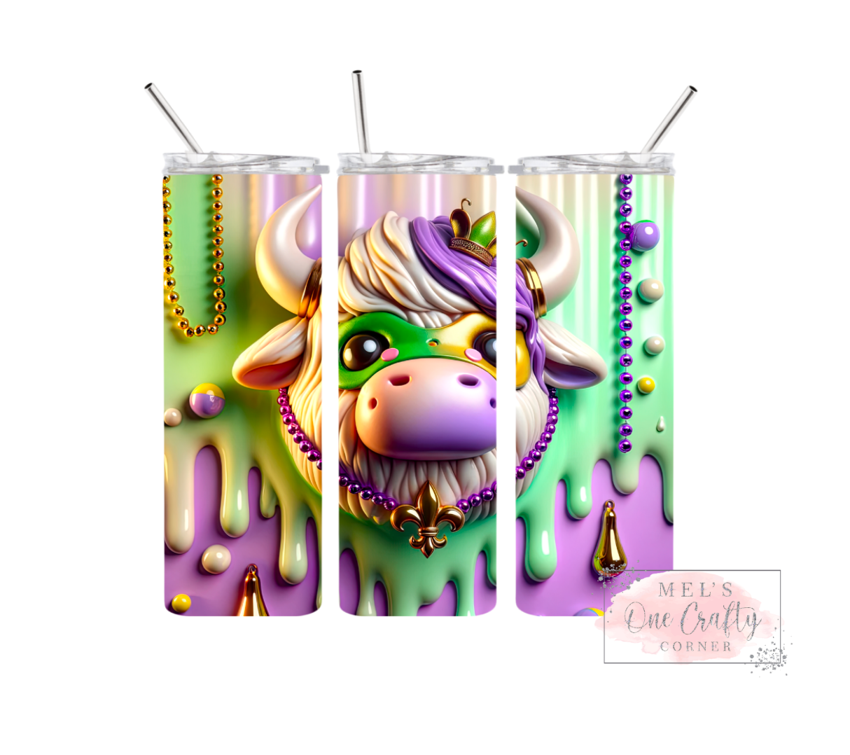 Sublimation Print Tumbler - Madri Gras Highland Cow