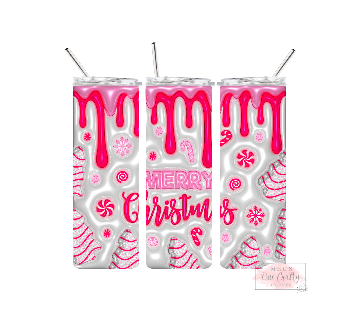 Sublimation Print Tumbler - Pink Merry Christmas