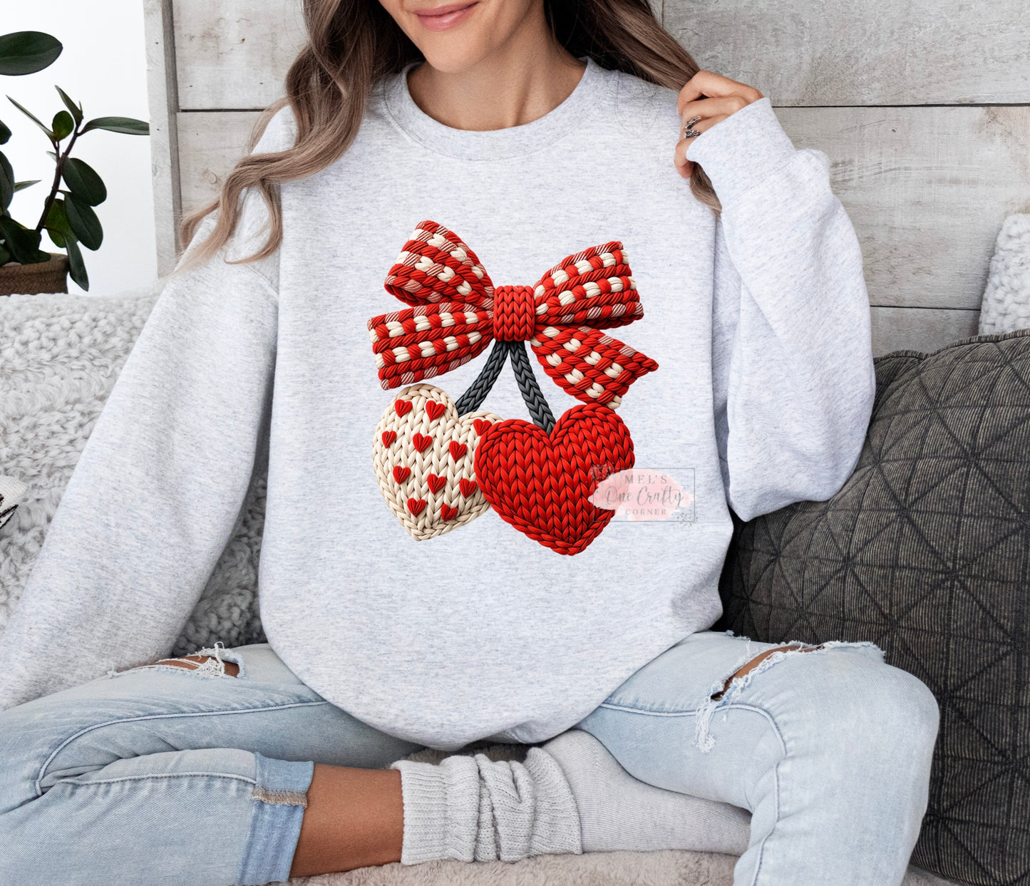 Coquette Hearts Crew Neck Sweater