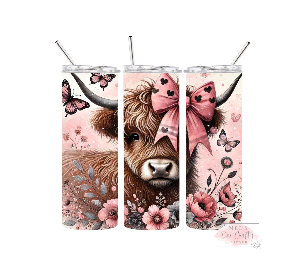 Sublimation Print Tumbler Wrap - Highland Pink Bow