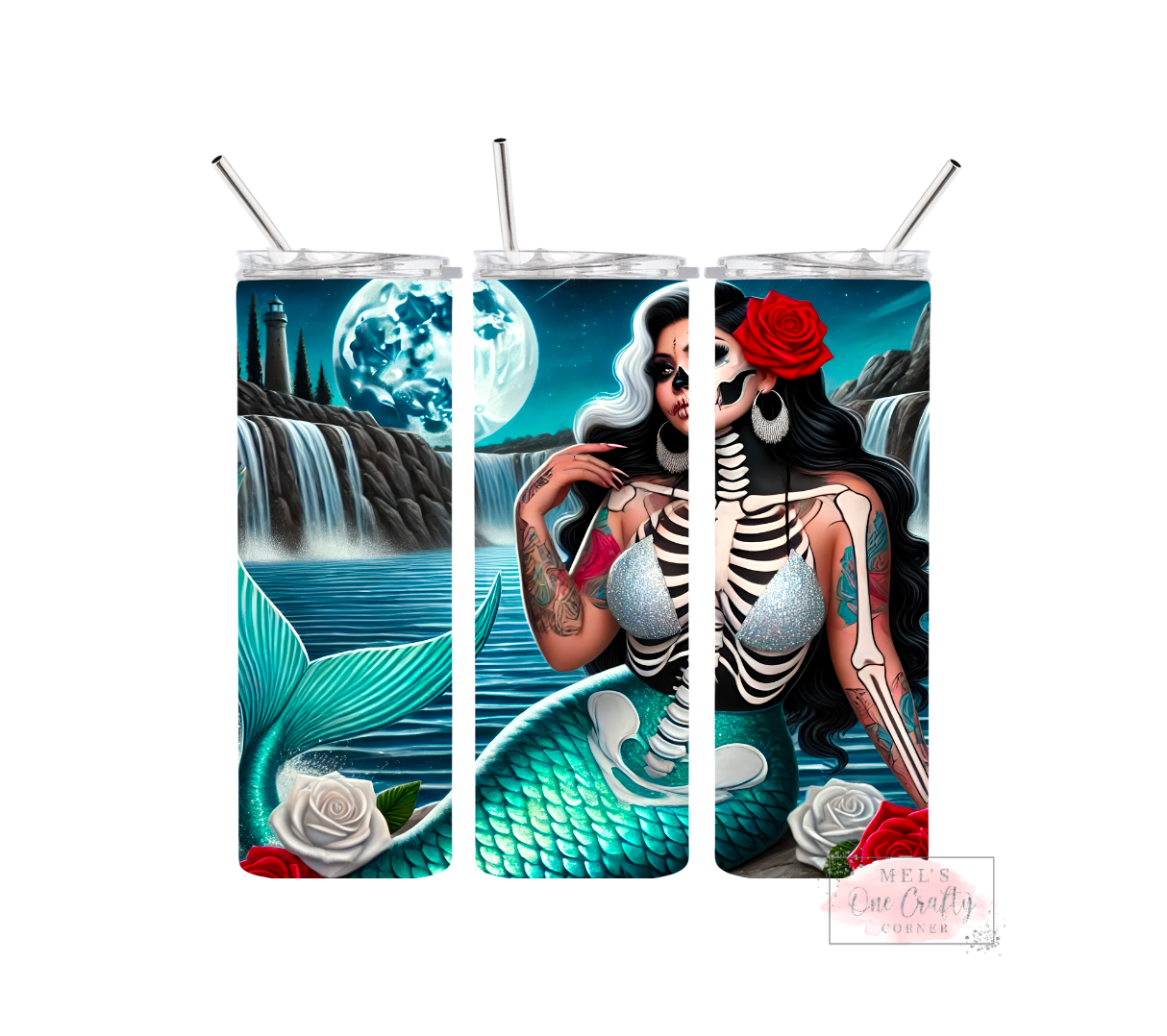 Sublimation Print Tumbler - Mermaid Skull