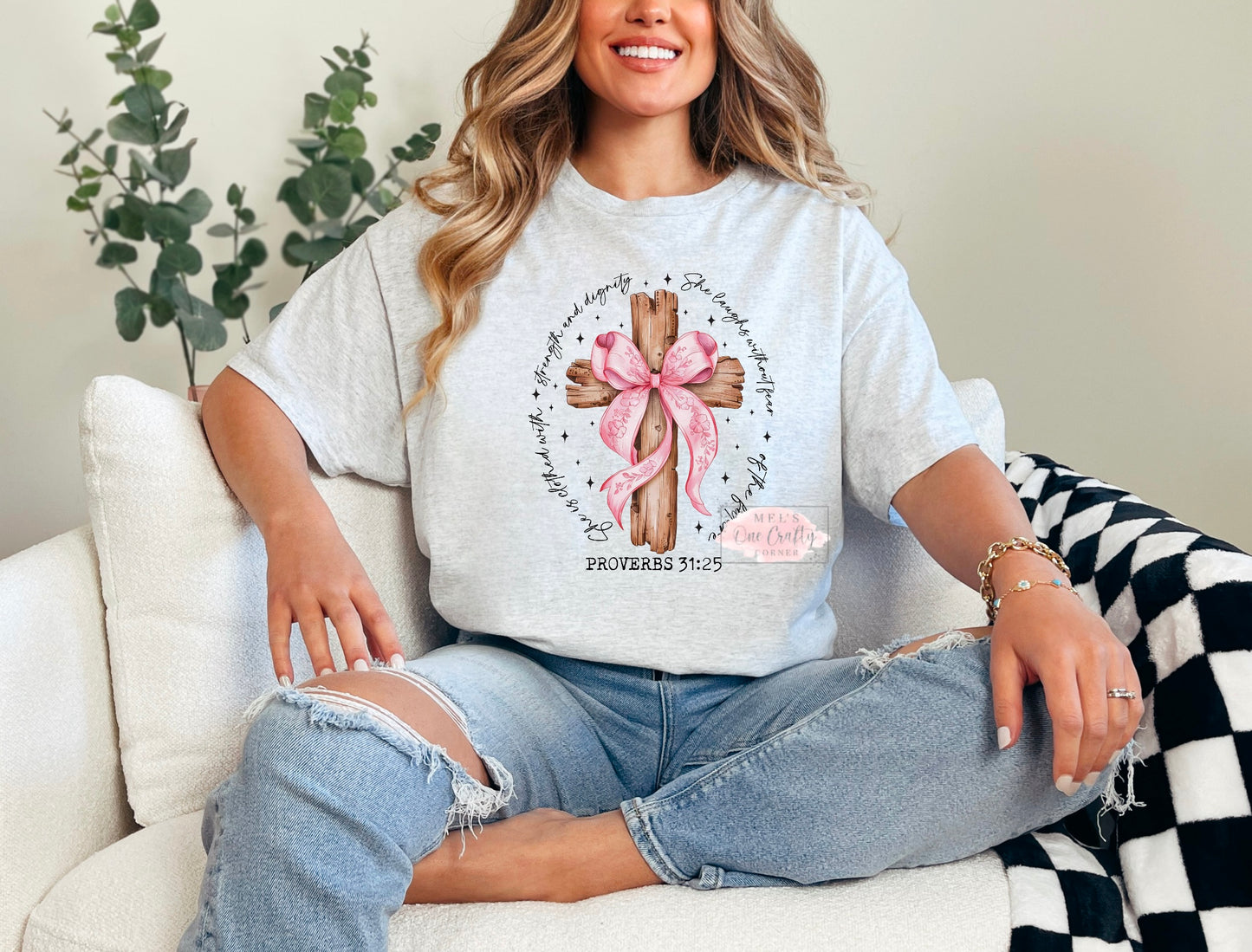 PROVERBS Cross Pink Coquette Bow Shirt