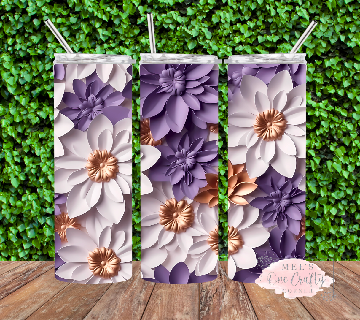 3D Purple Floral Tumbler