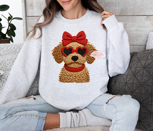 Faux Yarn Puppy Crew Neck Sweatshirt