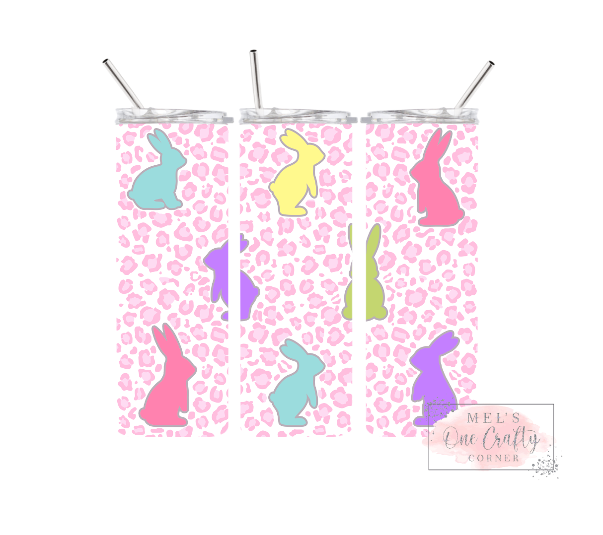 Sublimation Print Tumbler Wrap - Pink Leopard Bunnies