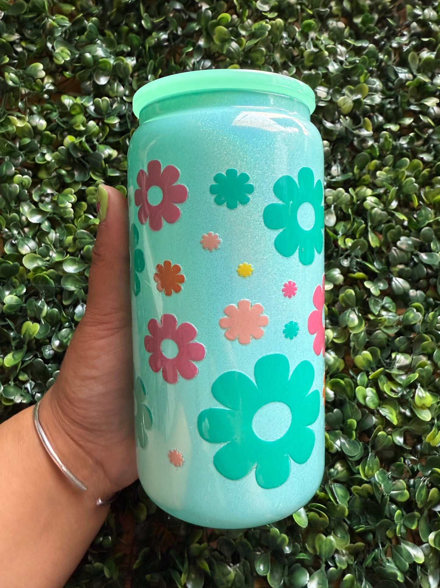 DISCOUNTED Glass Can - Daisies
