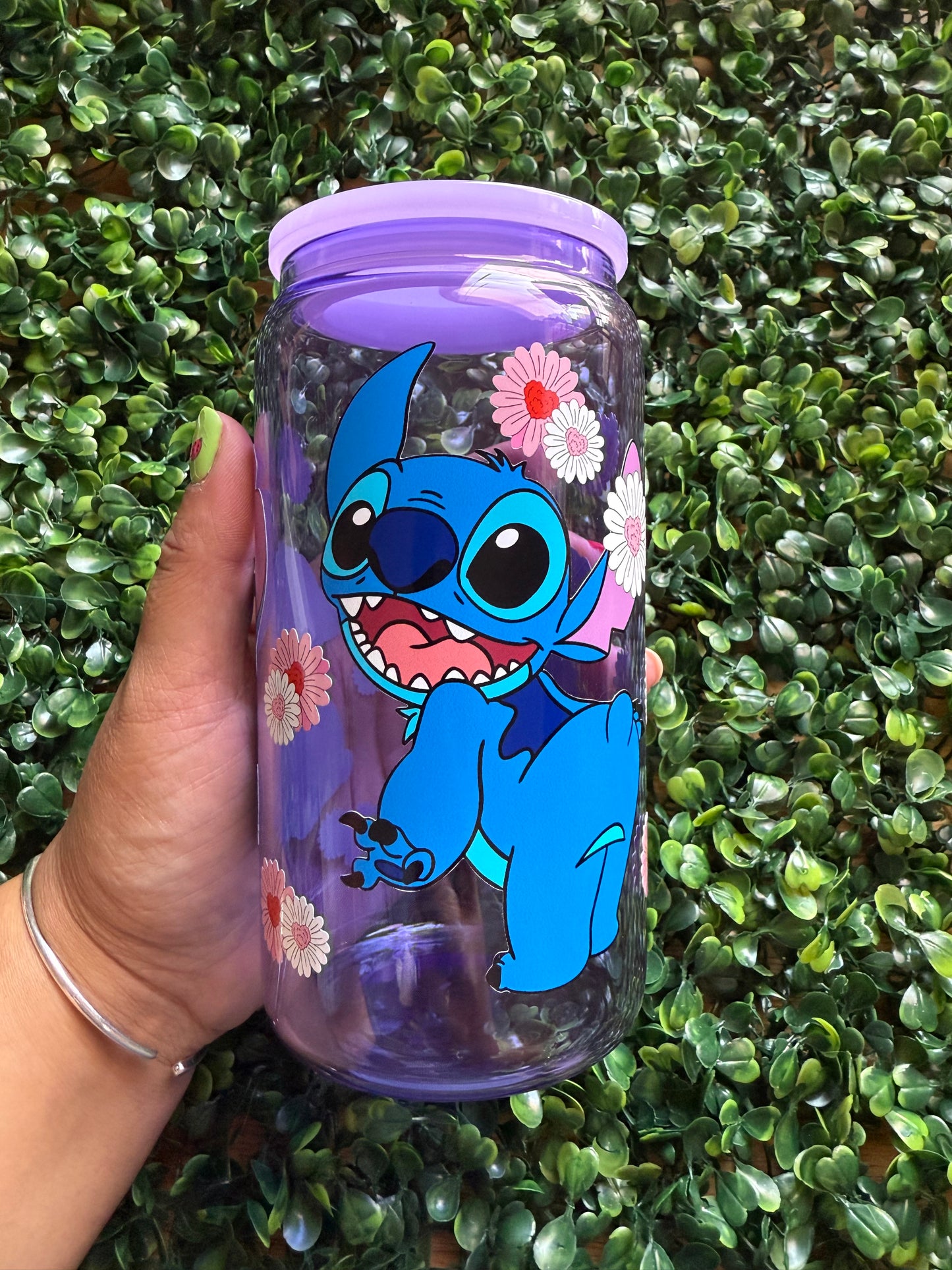 DISCOUNTED Glass Can - Purple Stitch