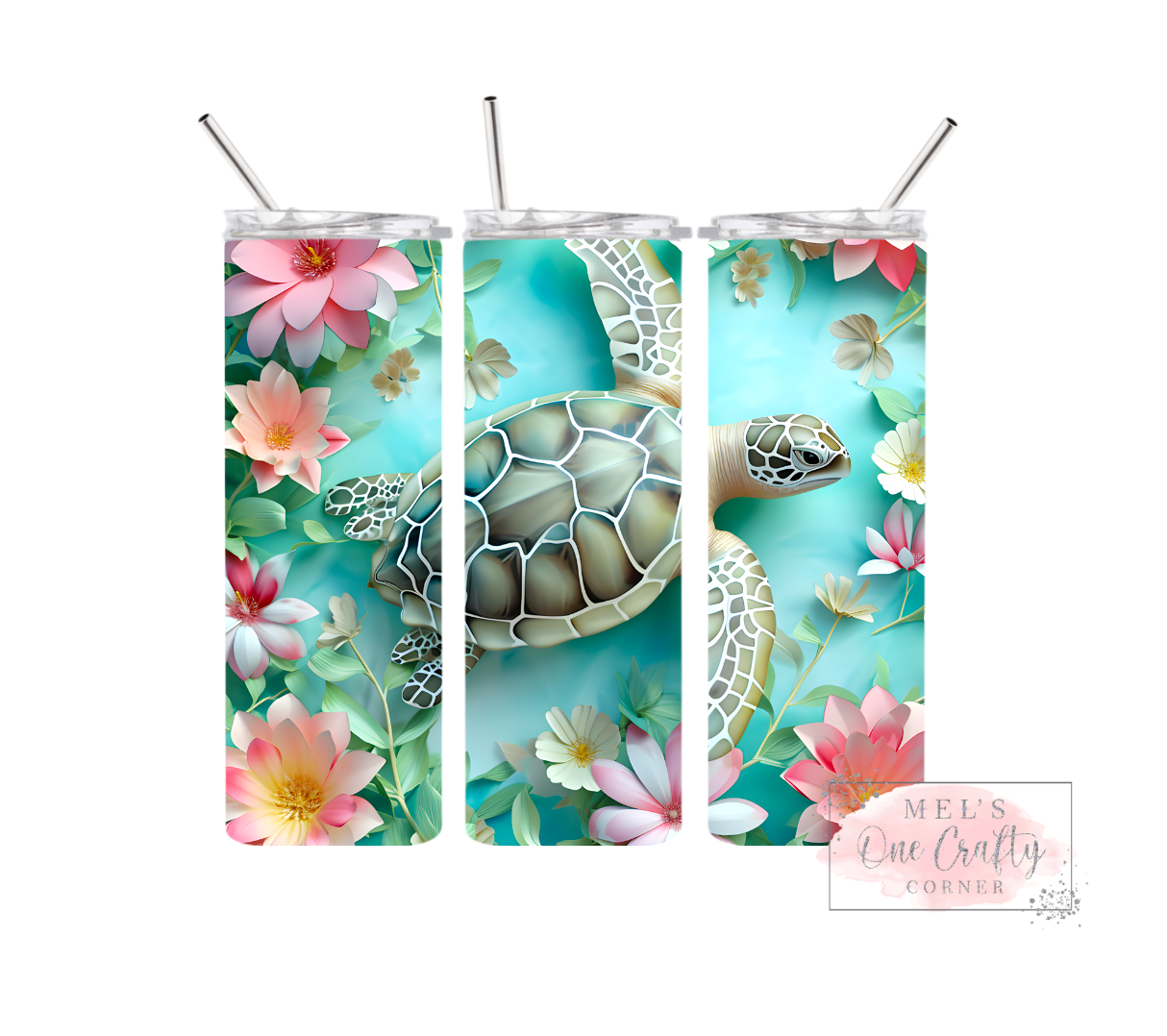 Sublimation Print Tumbler Wrap - Floral Turtle
