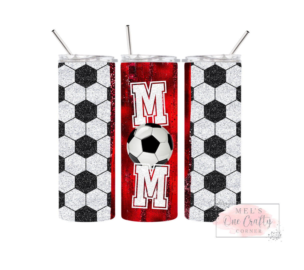 Sublimation Print Tumbler - Soccer Mom Red Glitter
