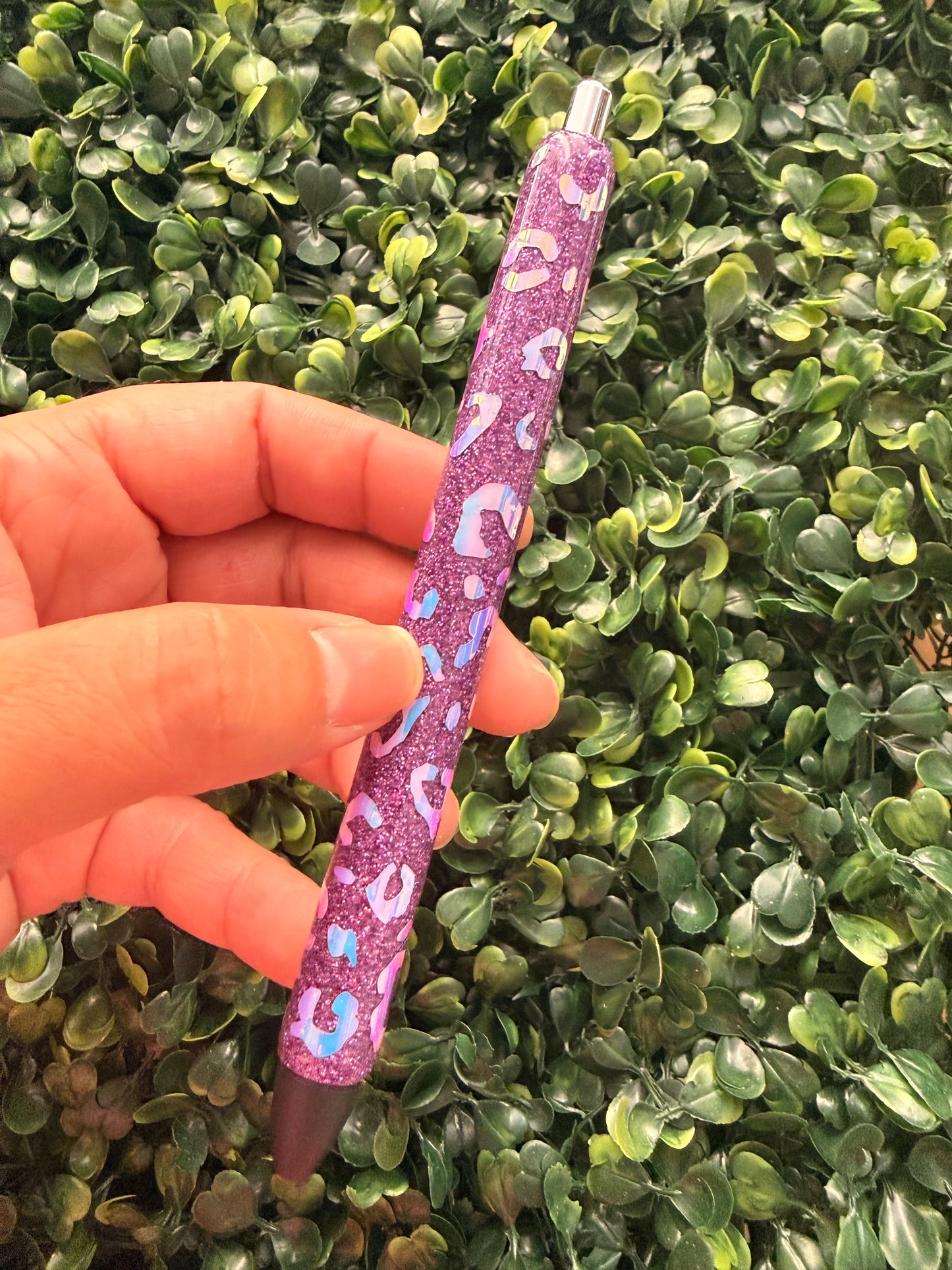 Purple Holographic Leopard Glitter Pen
