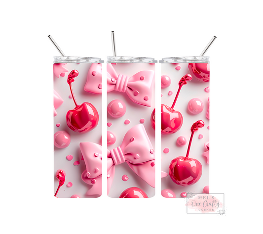 Sublimation Print Tumbler - Cherry Bows