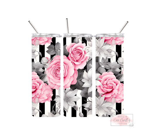 Sublimation Print Tumbler Wrap - Stripe Roses