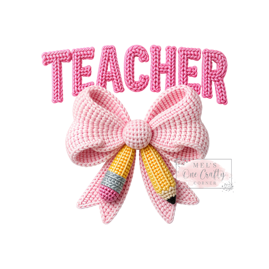 Teacher Faux Yarn Coquette Pencil - DTF Transfer
