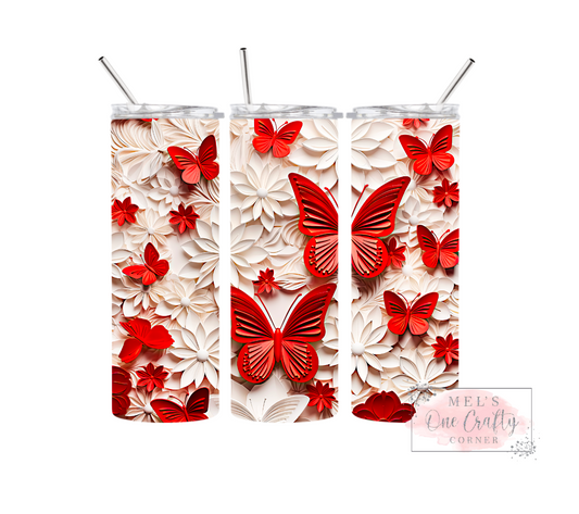 Sublimation Print Tumbler - Red Butterfly