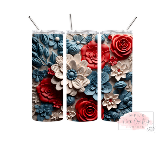 Sublimation Print Tumbler - Patriotic Floral