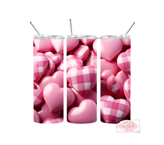 Sublimation Print Tumbler Wrap - Pink Checkered Hearts