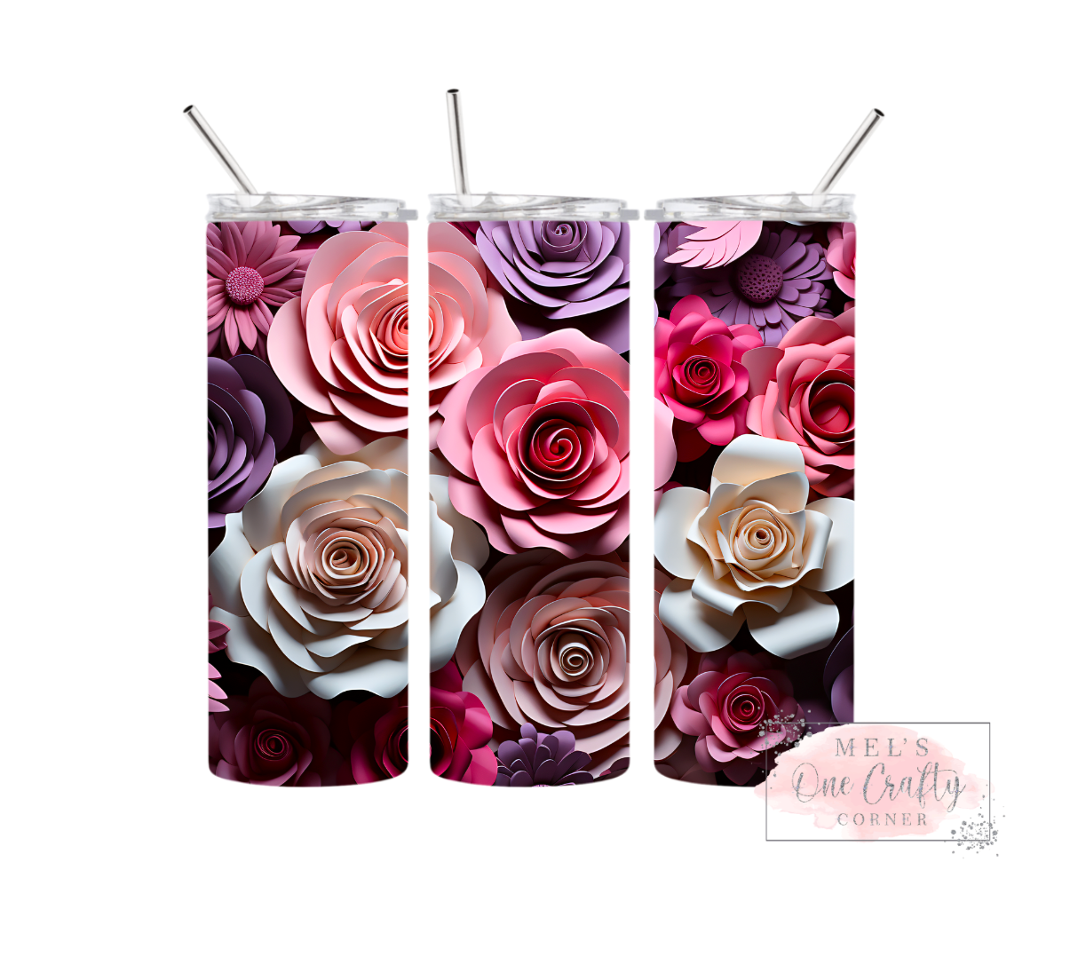 Sublimation Print Tumbler - Purples & Pinks Floral