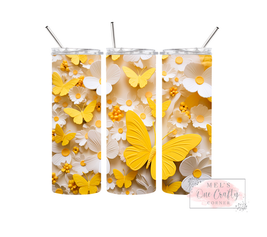 Sublimation Print Tumbler - Yellow Butterfly