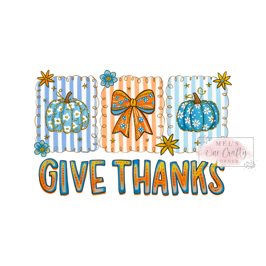 Preppy Blue Give Thanks - DTF Transfer