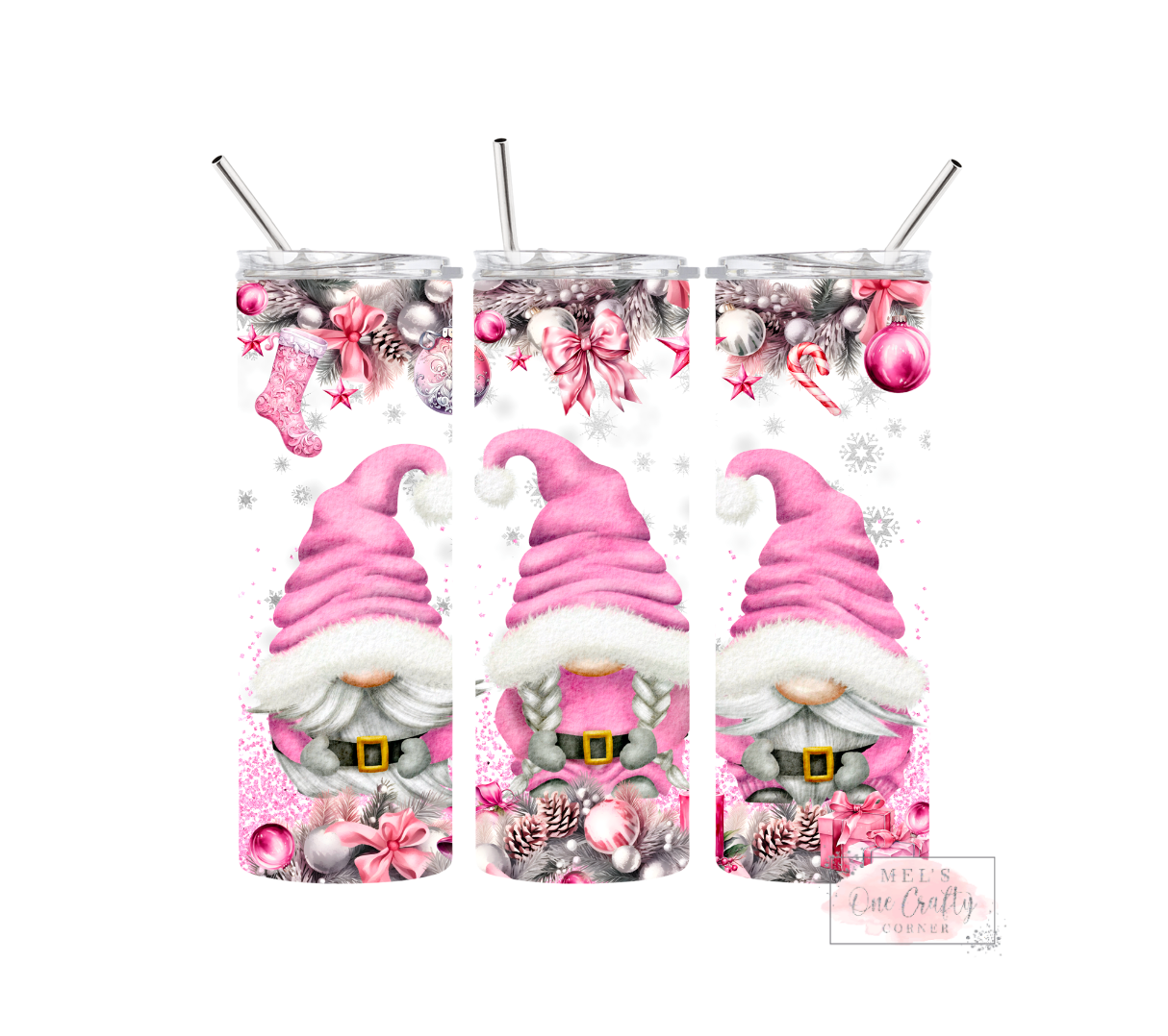 Sublimation Print Tumbler - Pink Christmas Gnomes