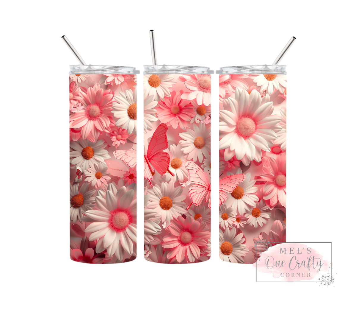 Sublimation Print Tumbler - Pink Butterfly