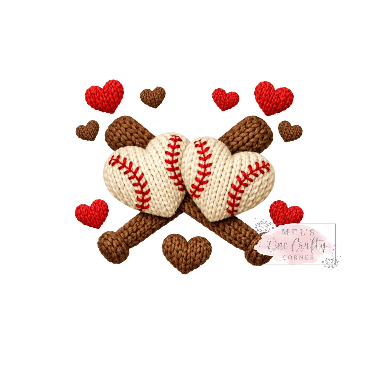 Faux Yarn Baseball Heart Bats - DTF Transfer
