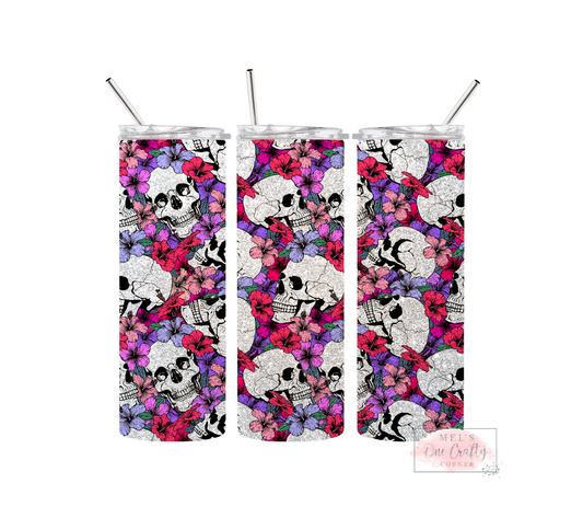 Sublimation Print Tumbler Wrap - Magenta Skulls