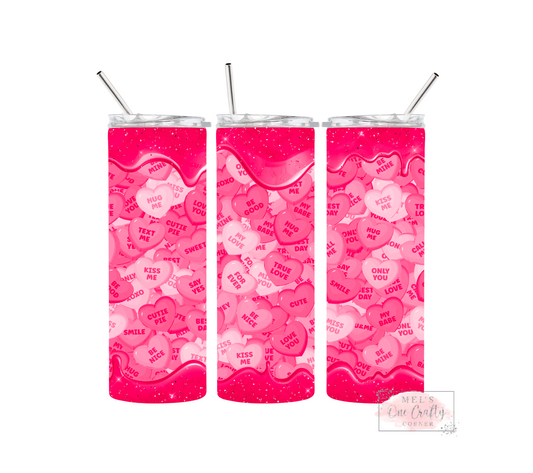 Sublimation Print Tumbler Wrap - Pink Conversation Hearts