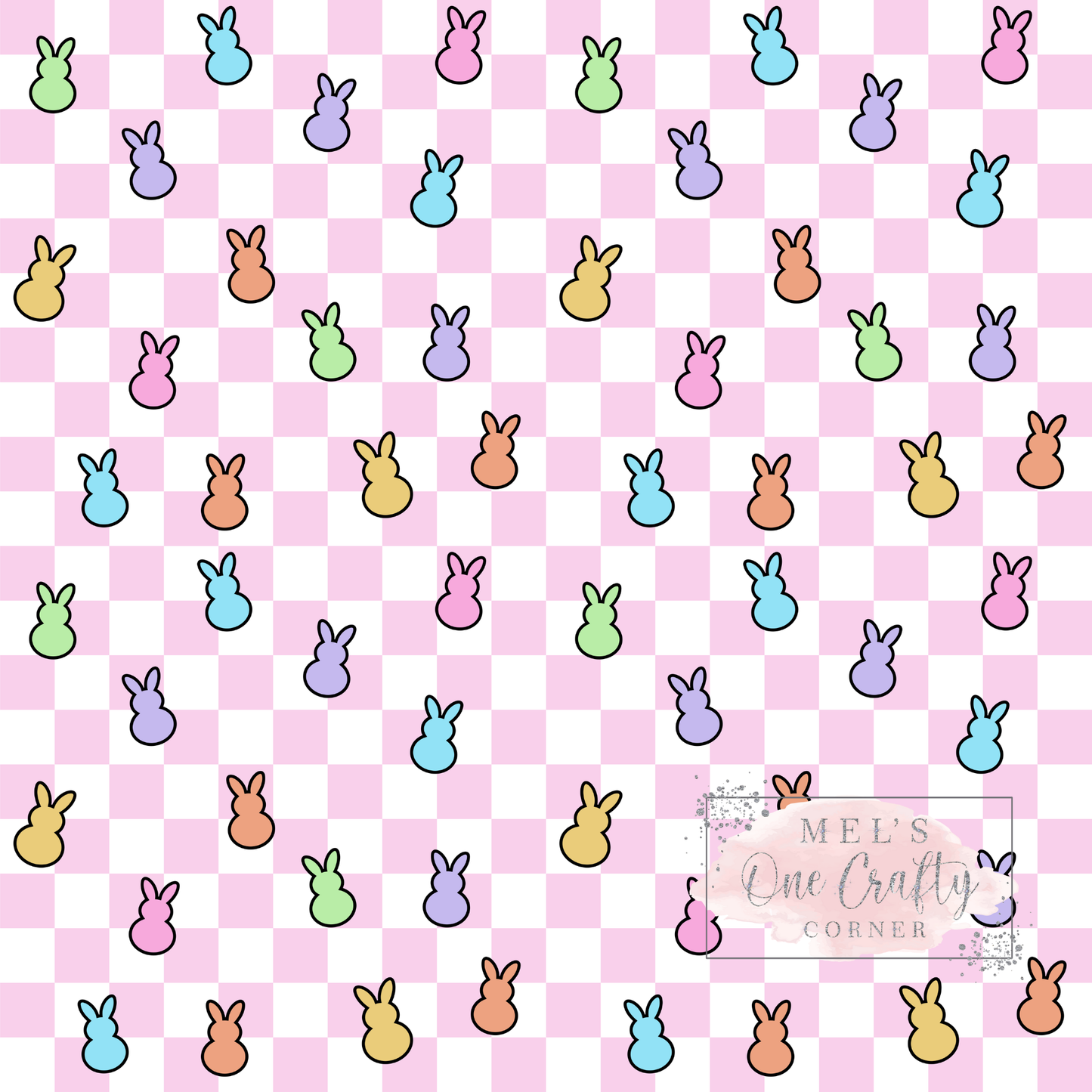 12x12 Vinyl Sheet -  Pink Checkered Bunnies