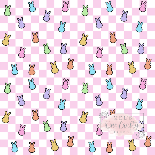 12x12 Vinyl Sheet -  Pink Checkered Bunnies
