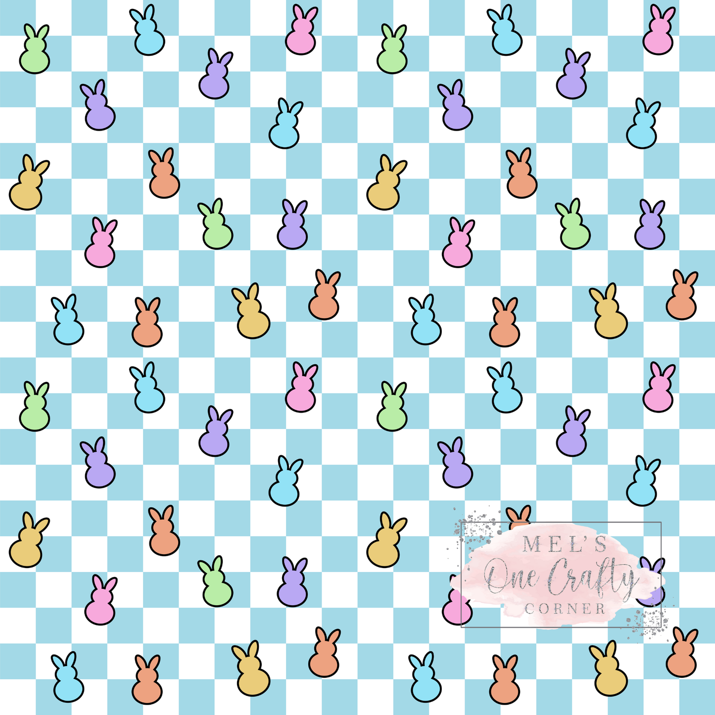 12x12 Vinyl Sheet -  Blue Checkered Bunnies