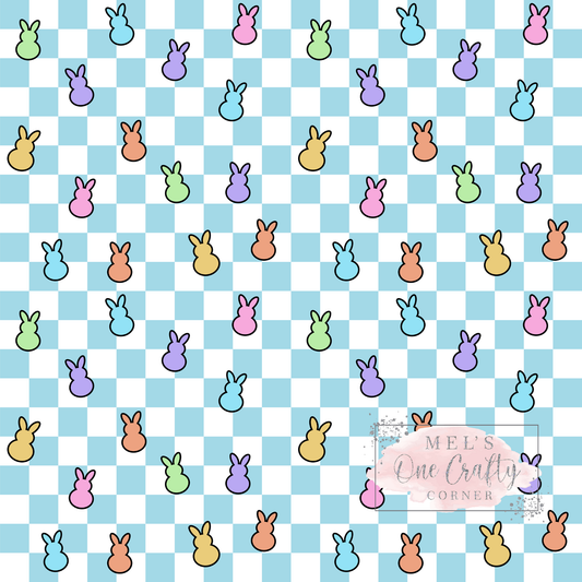 12x12 Vinyl Sheet -  Blue Checkered Bunnies