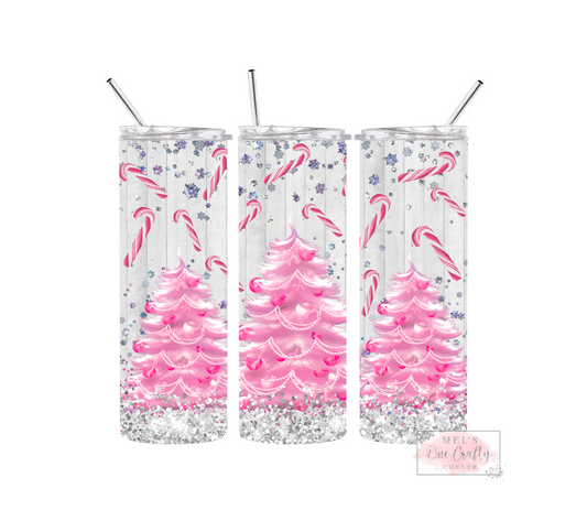 Sublimation Print Tumbler - Pink Christmas Trees