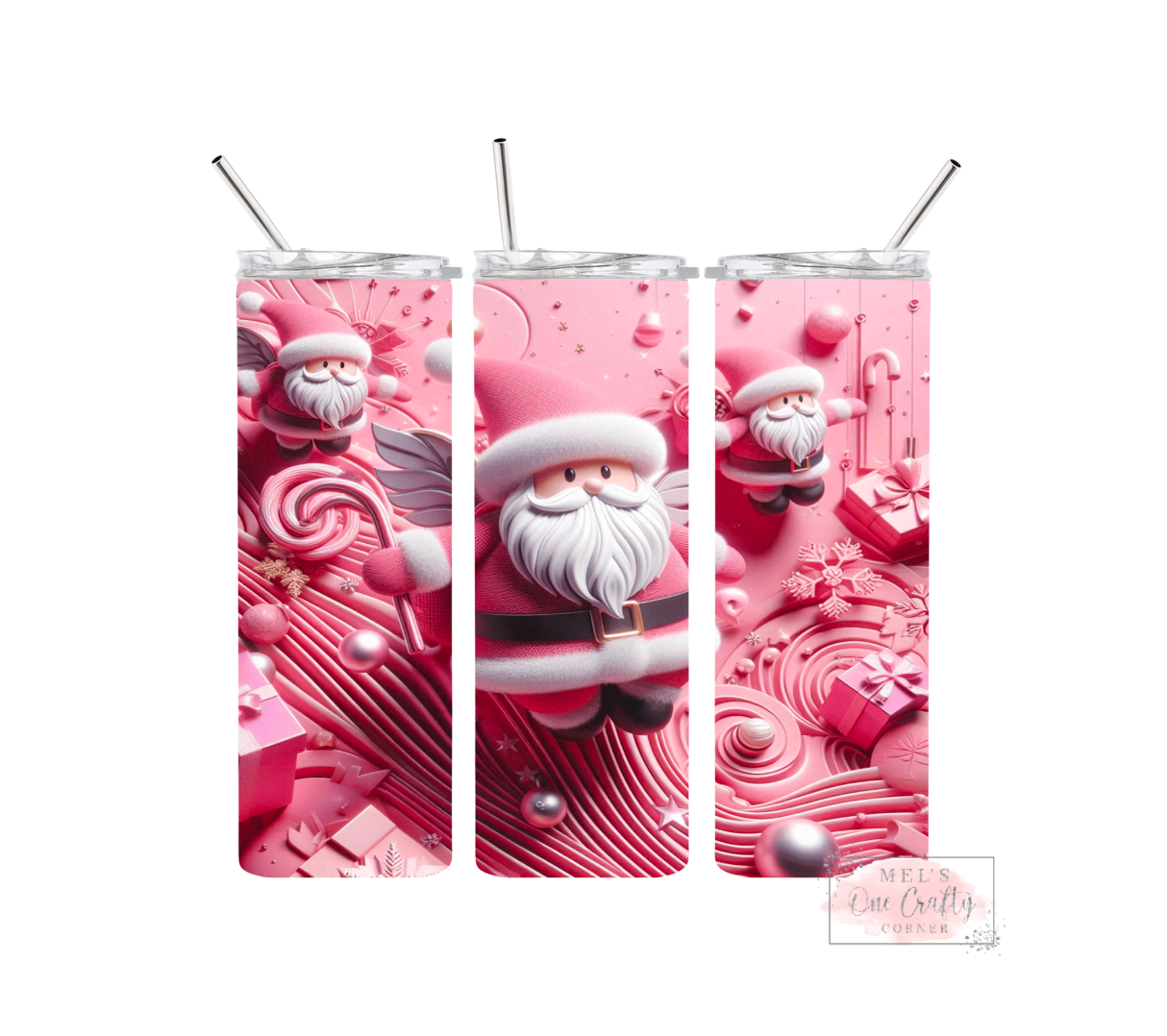 Sublimation Print Tumbler - Pink Santa