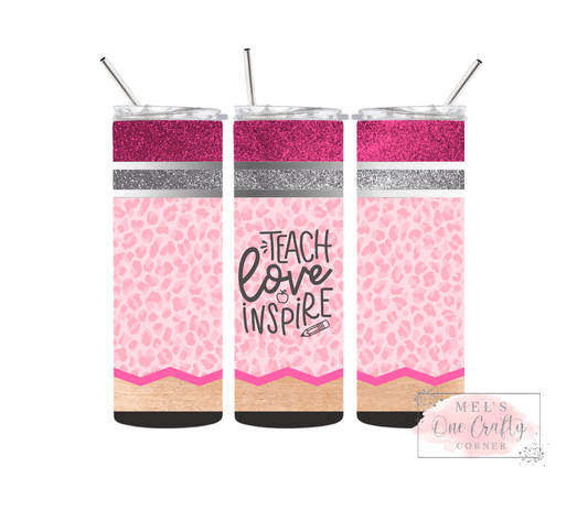 Sublimation Print Tumbler Wrap - Pink Teacher Pencil