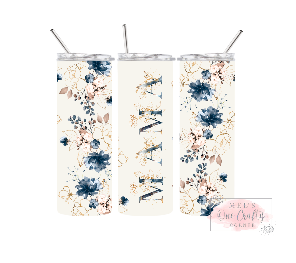 Sublimation Print Tumbler - Mama Blue Floral