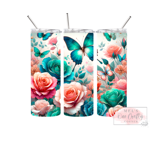 Sublimation Print Tumbler - Butterfly Roses