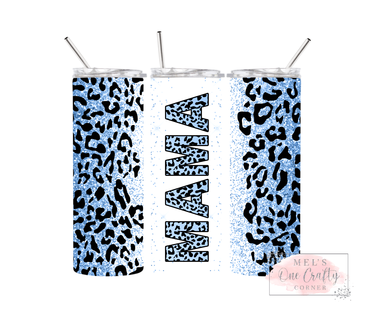 Sublimation Print Tumbler - Mama Blue Leopard